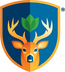 Deer Solution logo featuring a blue and orange shield with a stylized deer head and a green leaf between the antlers.